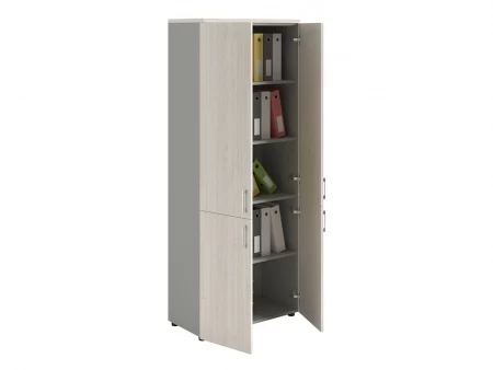Шкаф офисный Практик NW 2080/4 закрытый белое дерево/серый купить в Москве недорого